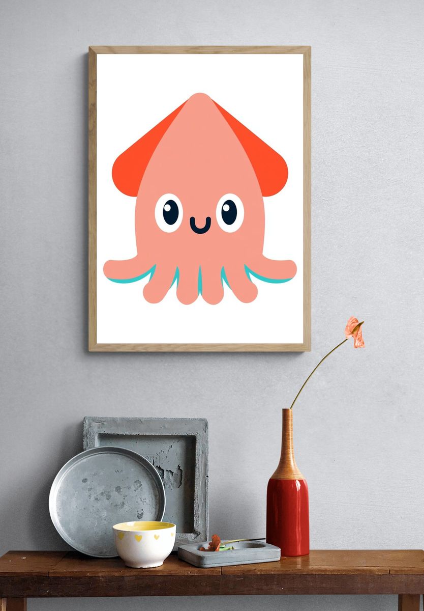 Cute Squid Cartoon Print. — room view 3