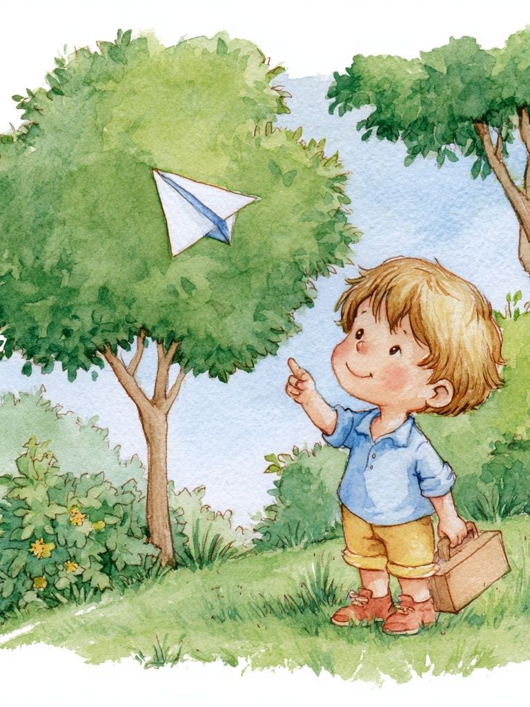 Boy Flying Paper Plane Watercolor Print. poster — kids art