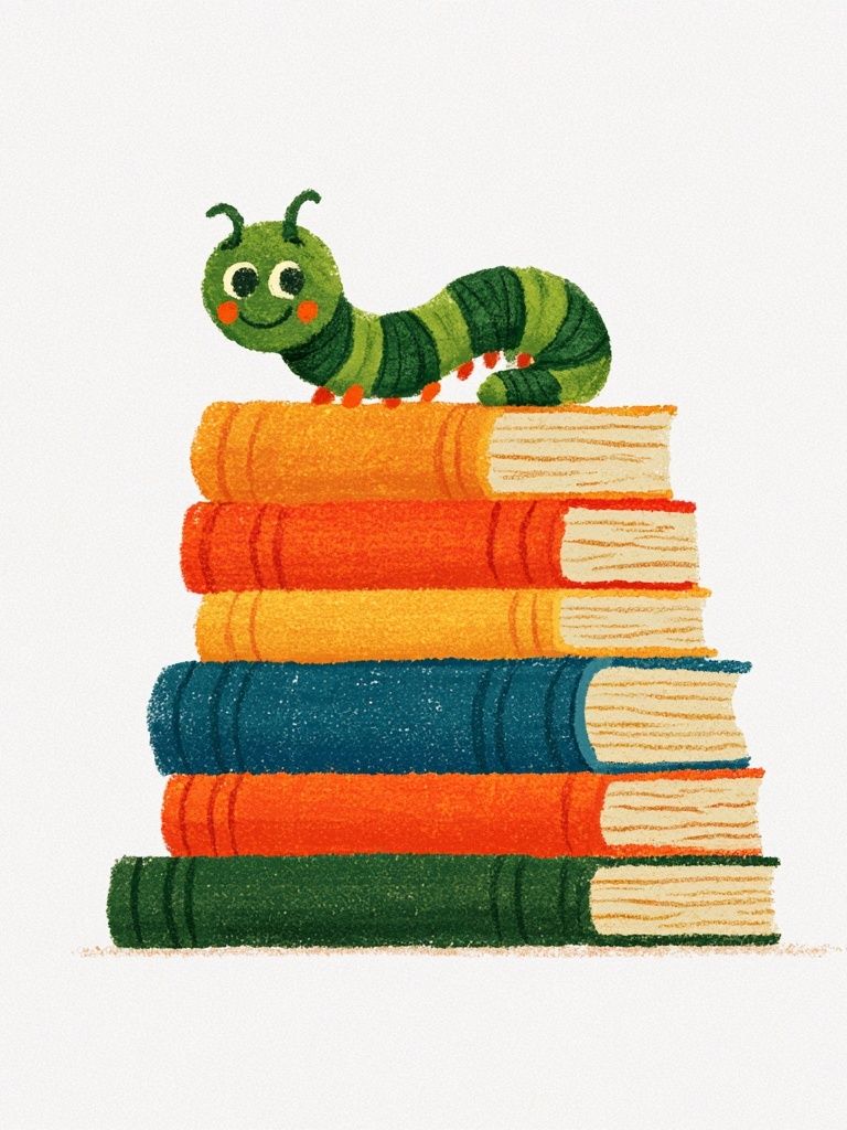 Caterpillar on Books Illustration Poster. poster — kids art