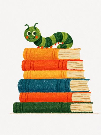 Caterpillar on Books Illustration Poster.