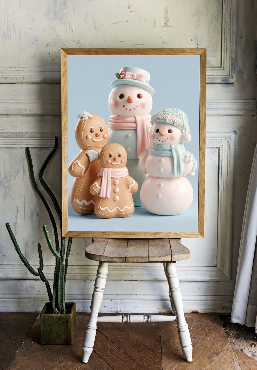 Pastel Gingerbread Snowmen Poster. room preview
