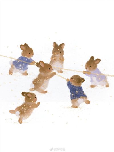 Playful Rabbits Watercolor Poster.