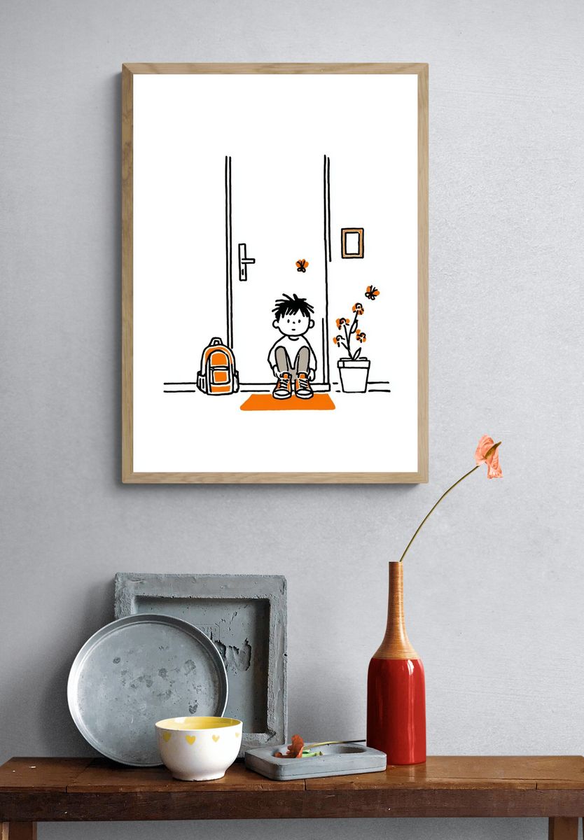 Waiting at the Door — Kids Illustration Print. — room view 3
