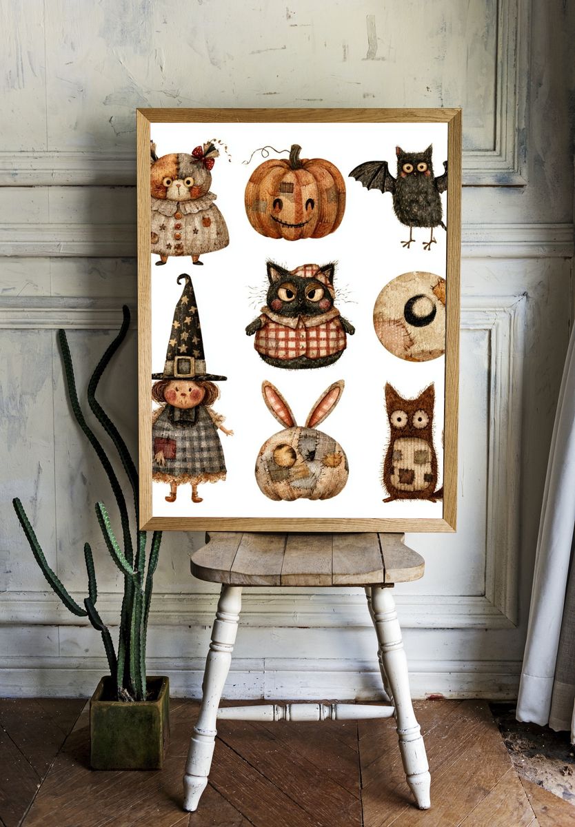 Halloween Woodland Characters Illustration Poster. — room view 1