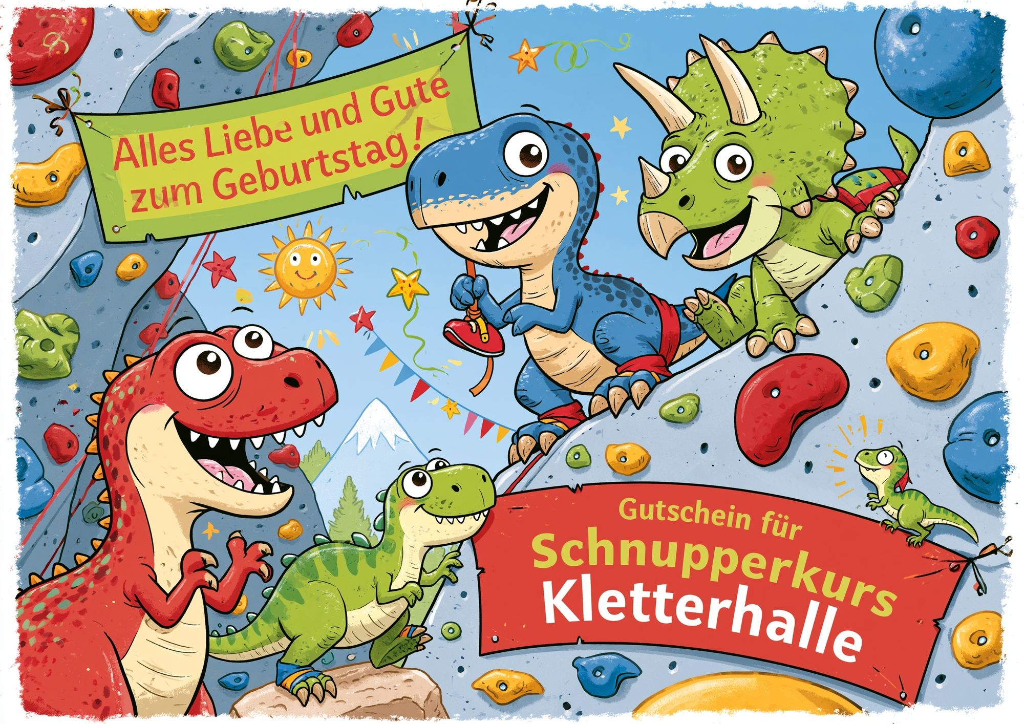 Dinosaur Climbing Birthday Illustration Poster. poster detail
