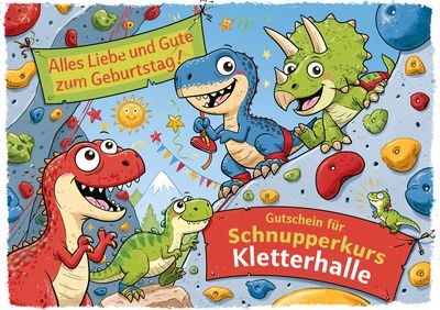 Dinosaur Climbing Birthday Illustration Poster.