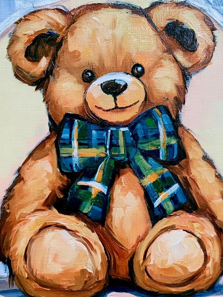 Teddy Bear with Plaid Bow Poster. poster — kids art