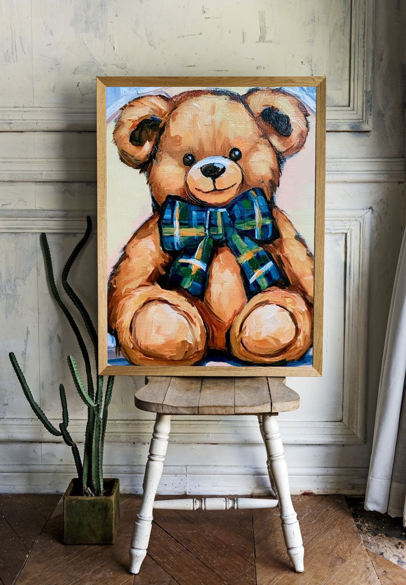 Teddy Bear with Plaid Bow Poster. room preview