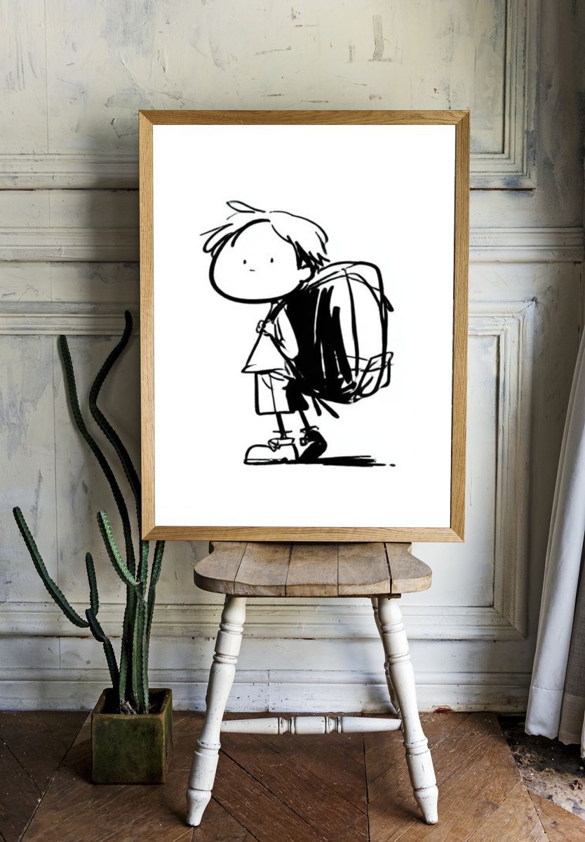 Minimalist Child with Backpack Print. — room view 1