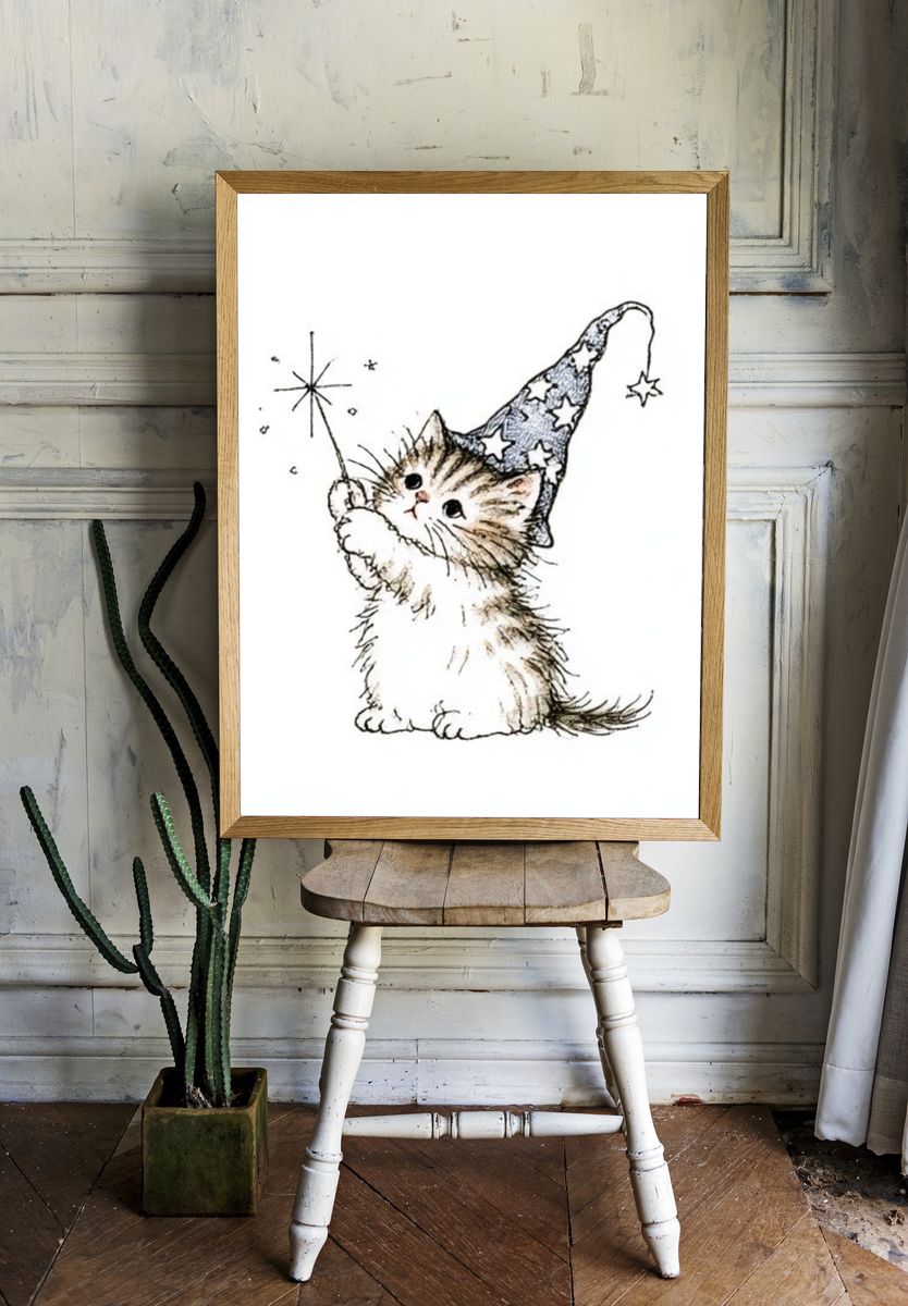 Wizard Cat Illustration Poster. — room view 1