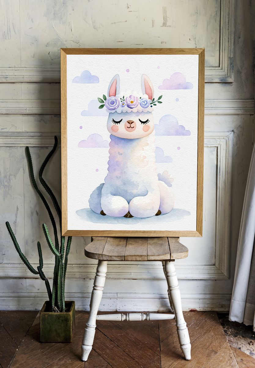 Pastel Llama Nursery Poster. — room view 1