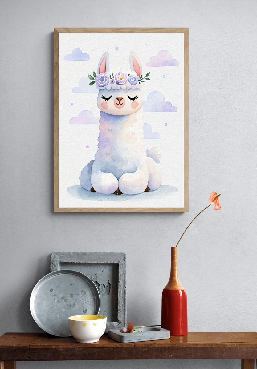 Pastel Llama Nursery Poster. — room view 3