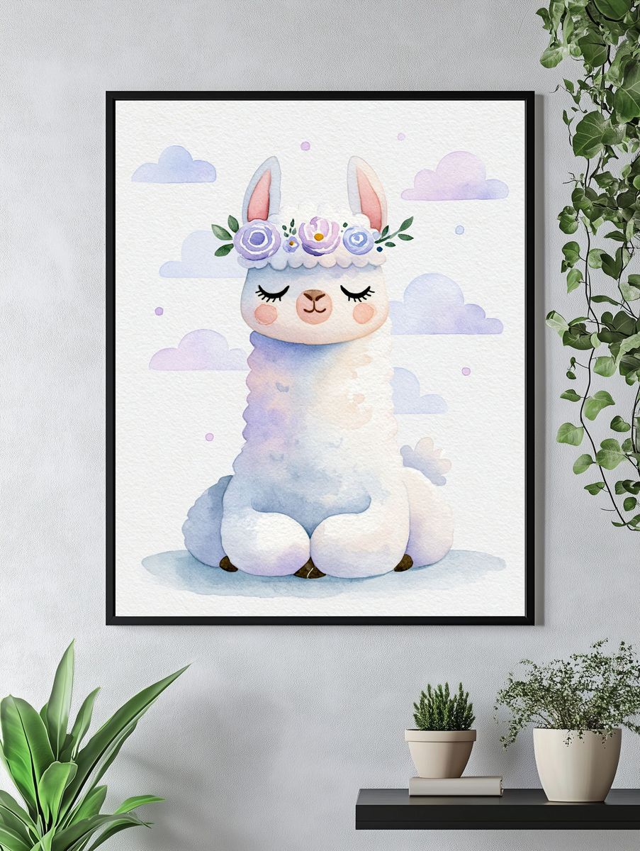 Pastel Llama Nursery Poster. — room view 4