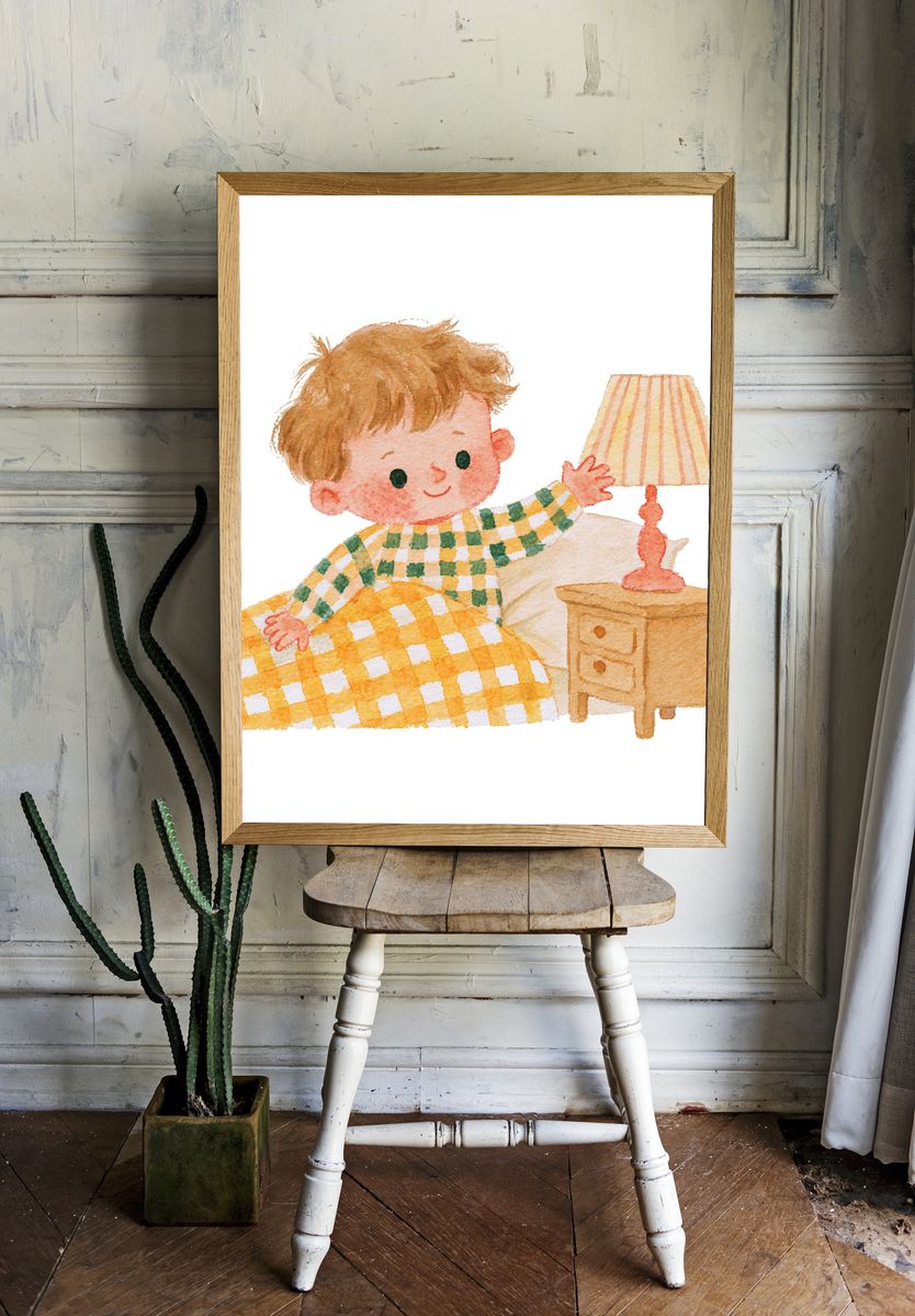 Bedtime Boy Watercolor Print. room preview
