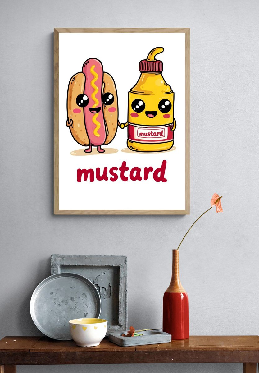 Cute Hot Dog and Mustard Illustration Poster. — room view 3