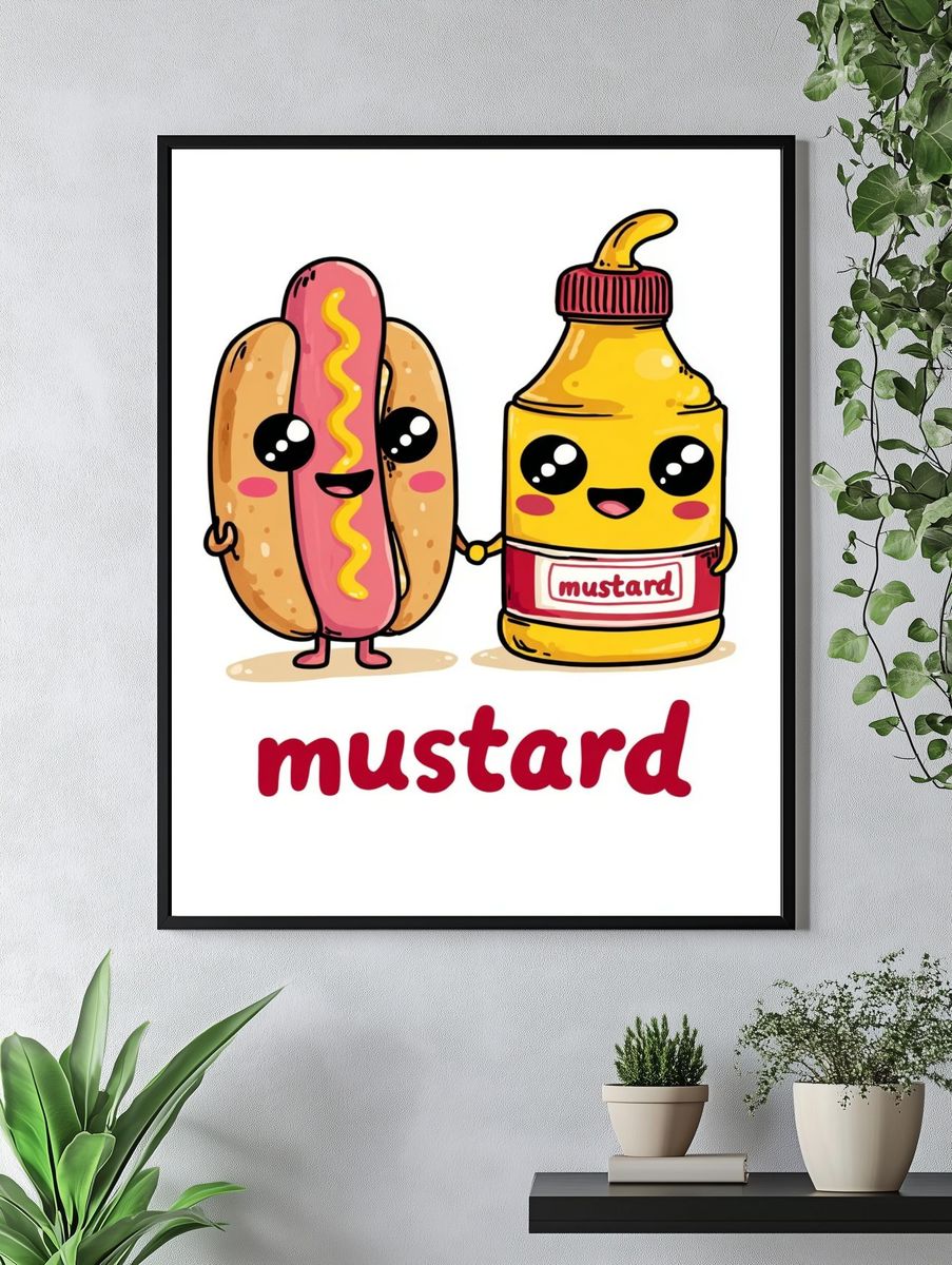 Cute Hot Dog and Mustard Illustration Poster. — room view 4