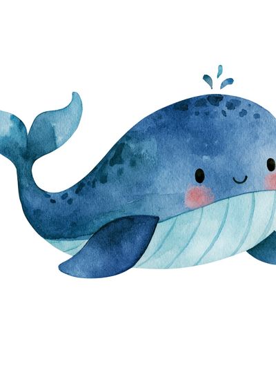 Cute Blue Whale Watercolor Print. poster print