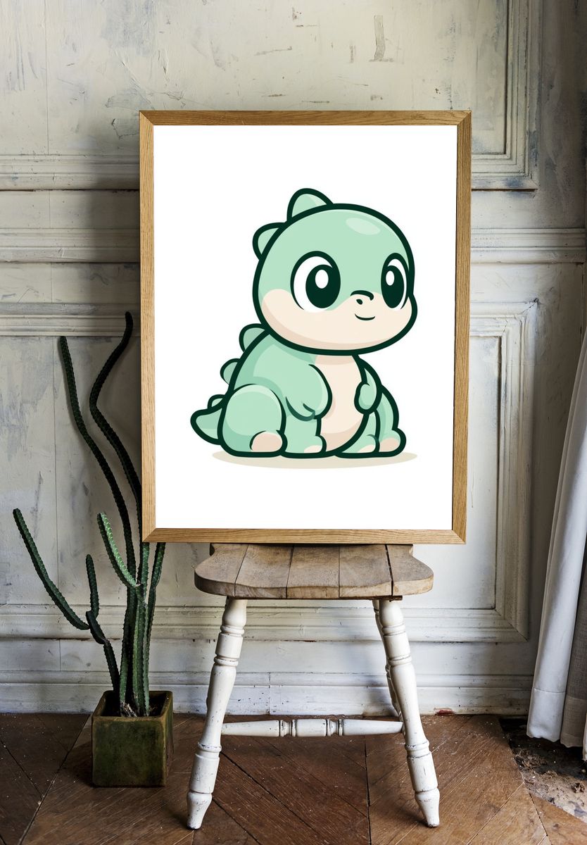 Cute Baby Dinosaur Illustration Poster. — room view 1