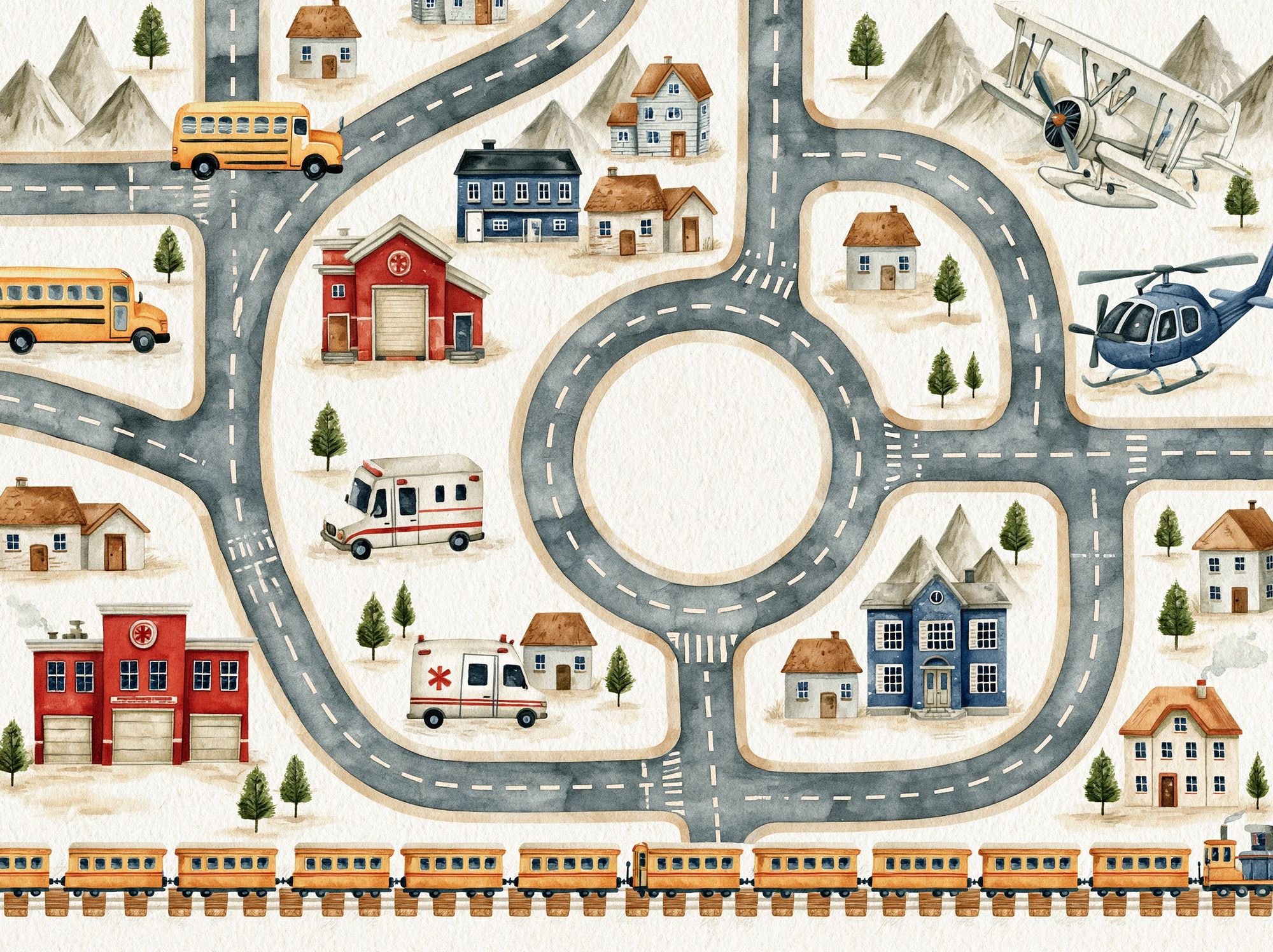 Whimsical Transport Town Poster. poster — kids art