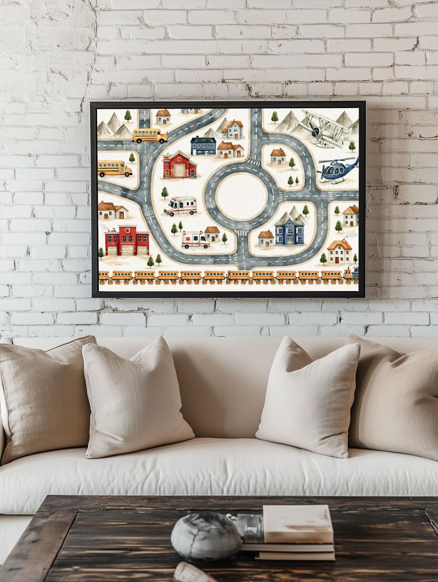 Whimsical Transport Town Poster. — room view 1