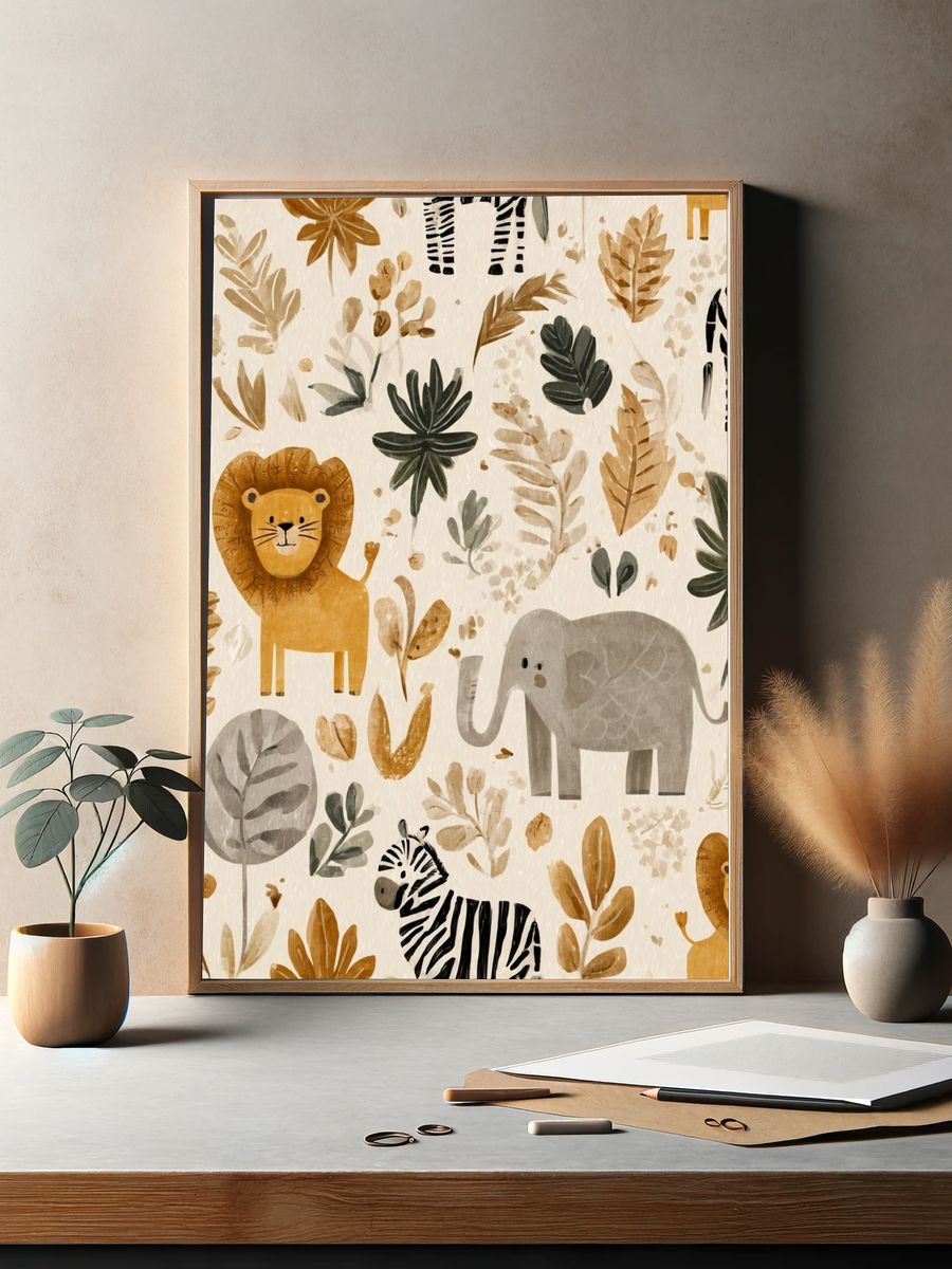 Cute Jungle Animals — Illustration Print. — room view 2