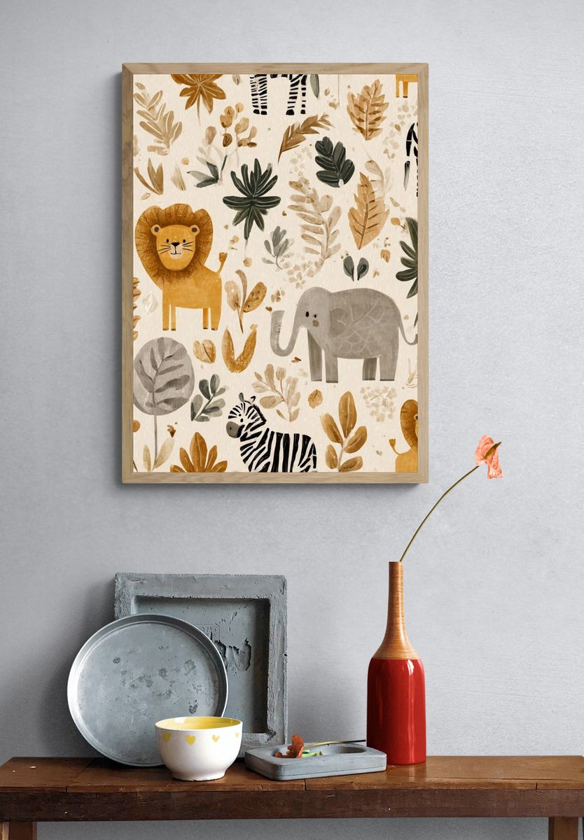 Cute Jungle Animals — Illustration Print. — room view 3
