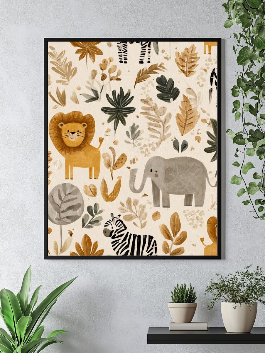 Cute Jungle Animals — Illustration Print. — room view 4