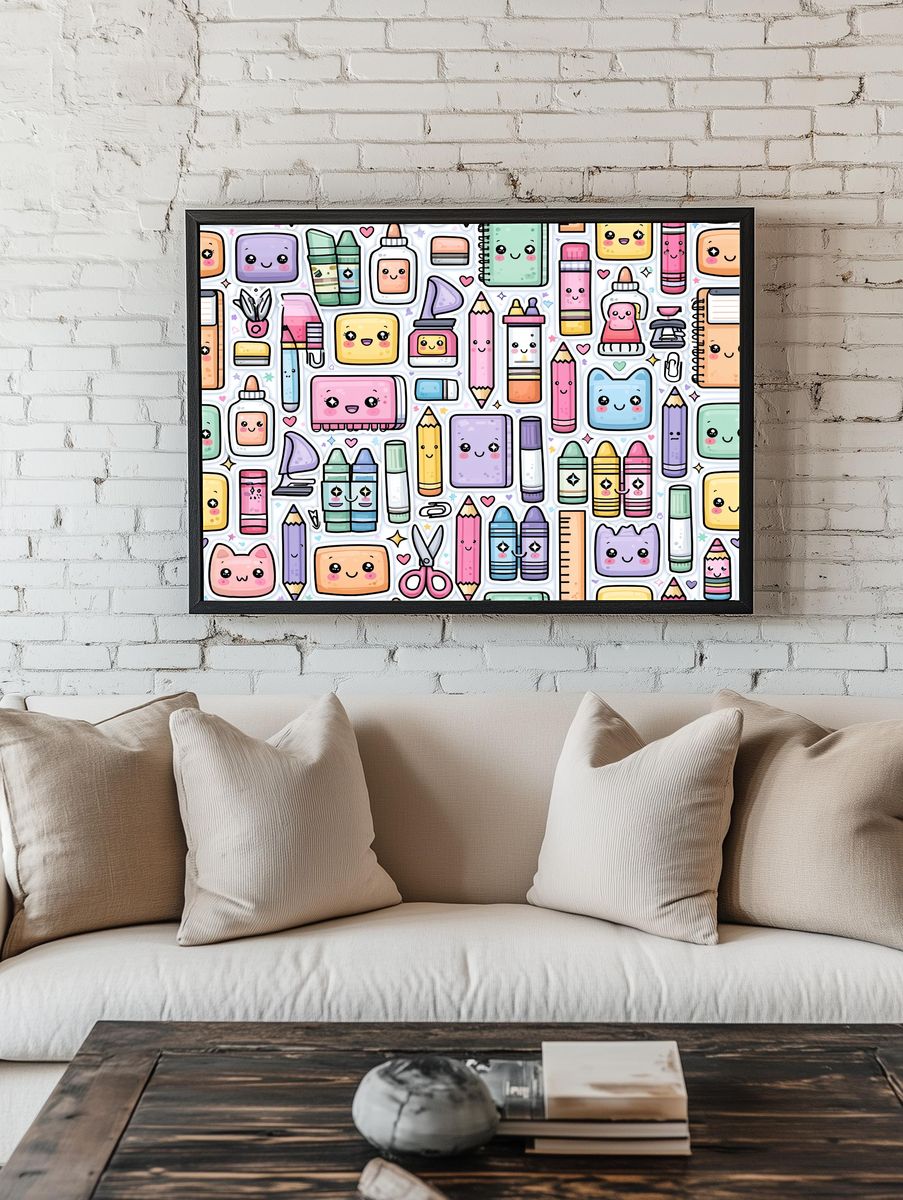 Cute School Supplies Illustration Poster. — room view 1
