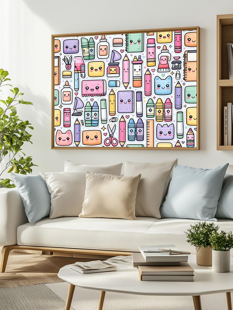 Cute School Supplies Illustration Poster. — room view 2