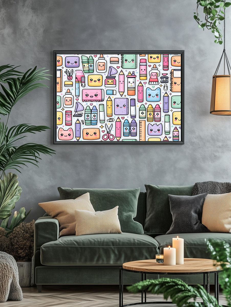 Cute School Supplies Illustration Poster. — room view 4