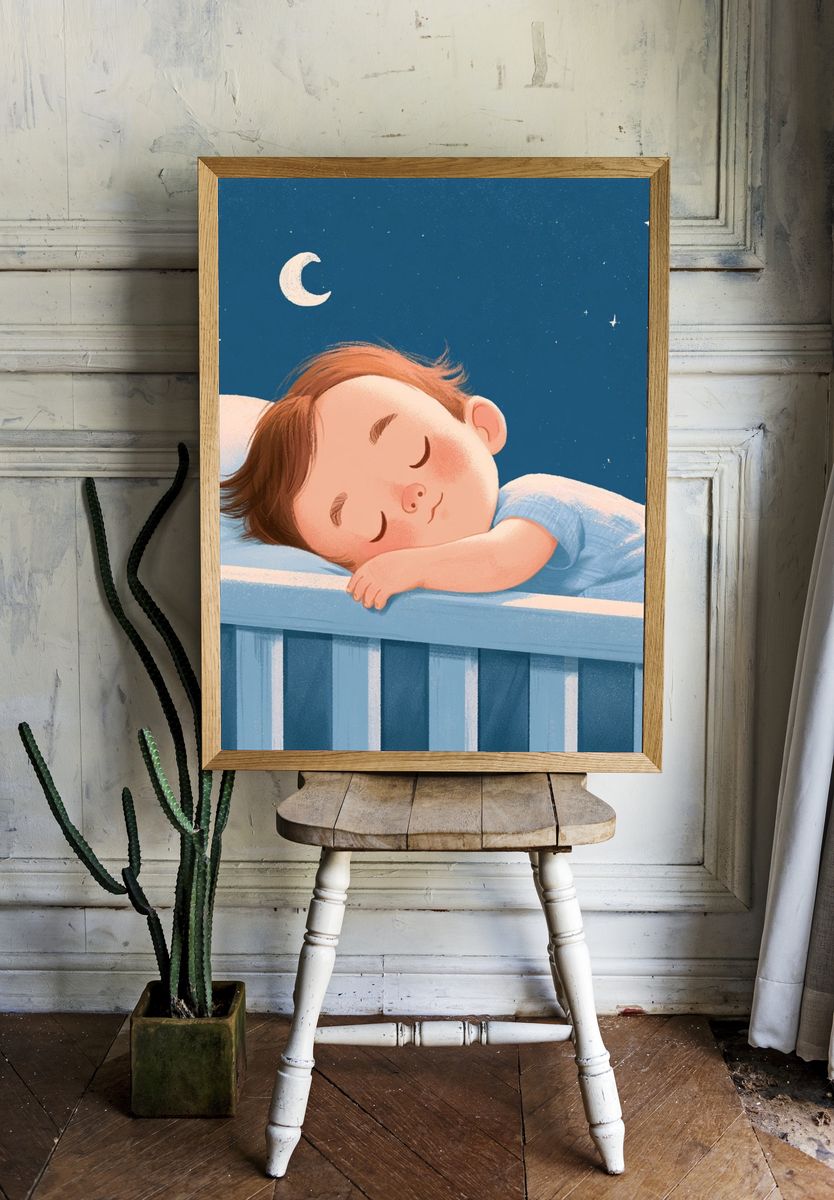 Sleeping Baby Nursery Illustration Poster. room preview