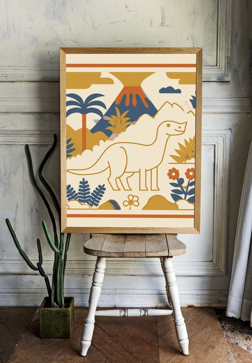 Dinosaur Jungle Mid-Century Modern Poster. — room view 1
