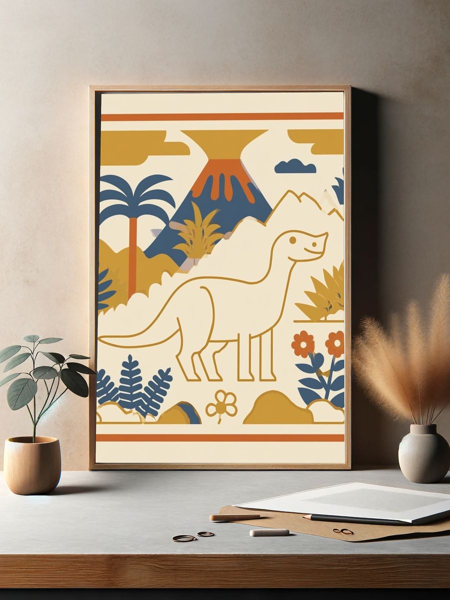 Dinosaur Jungle Mid-Century Modern Poster. — room view 2