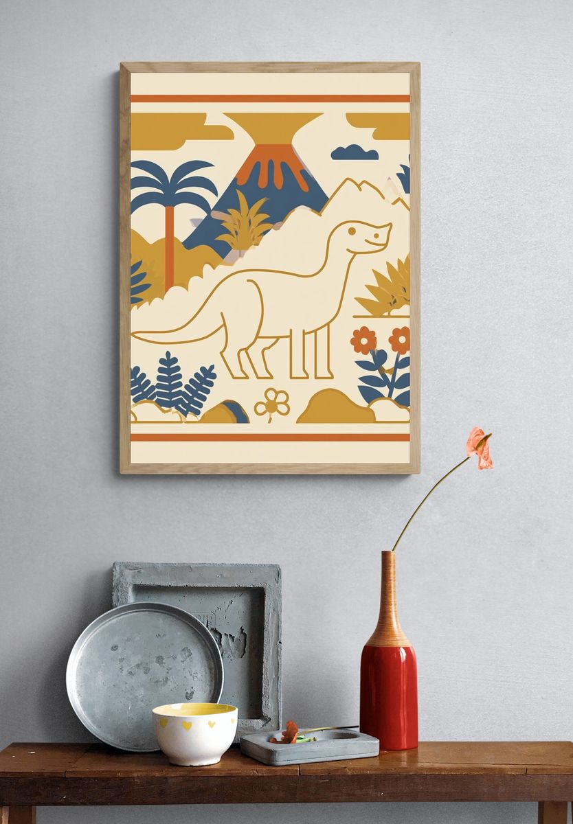 Dinosaur Jungle Mid-Century Modern Poster. — room view 3