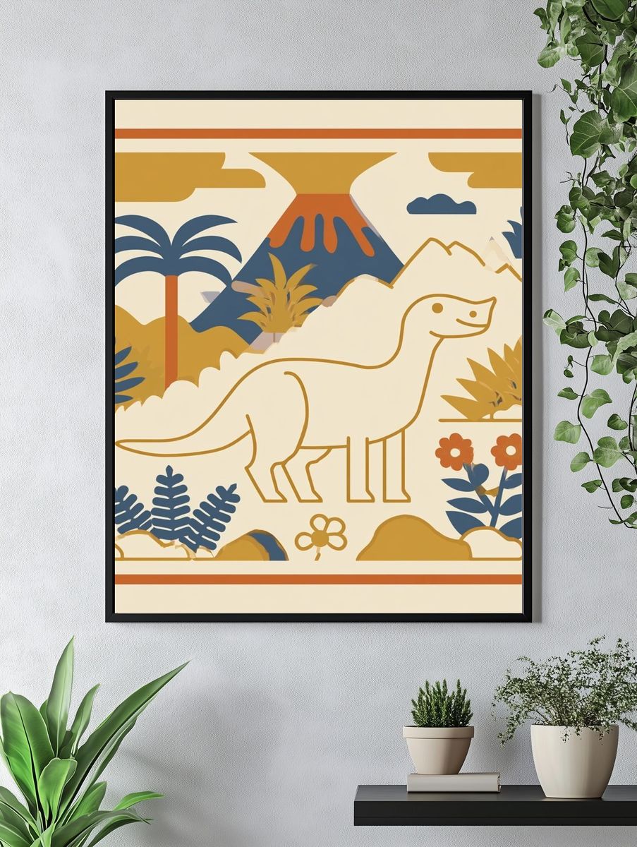 Dinosaur Jungle Mid-Century Modern Poster. — room view 4