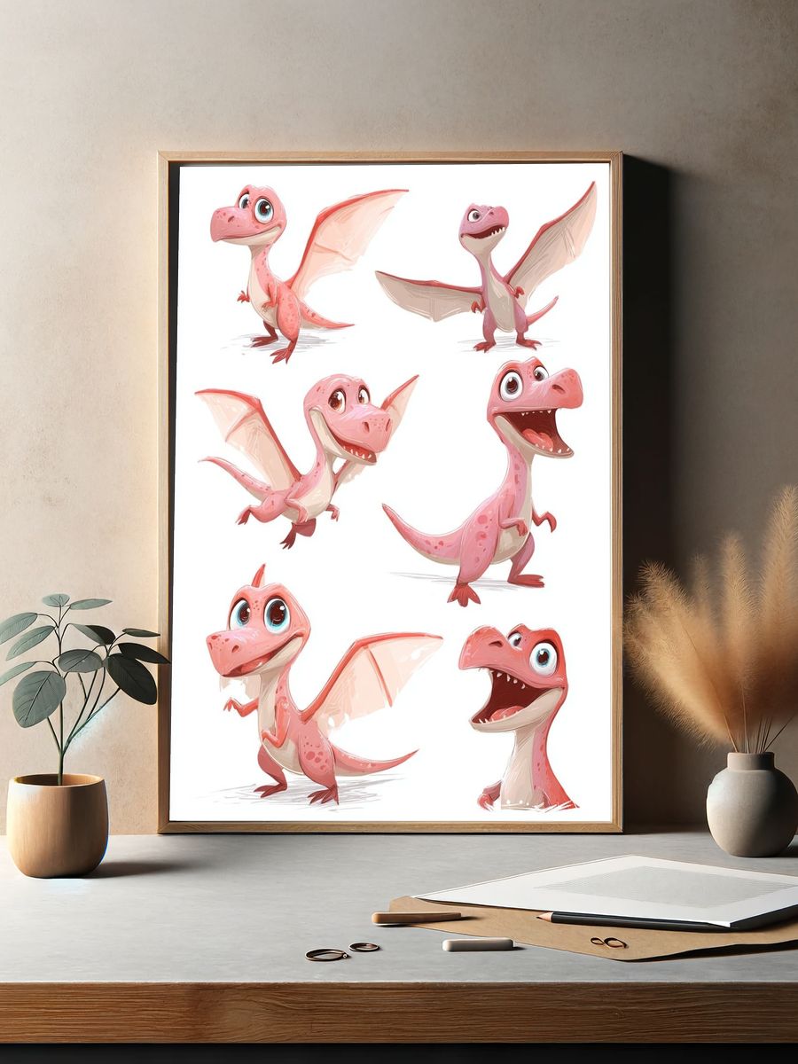 Pink Baby Dragon Cartoon Print. — room view 2