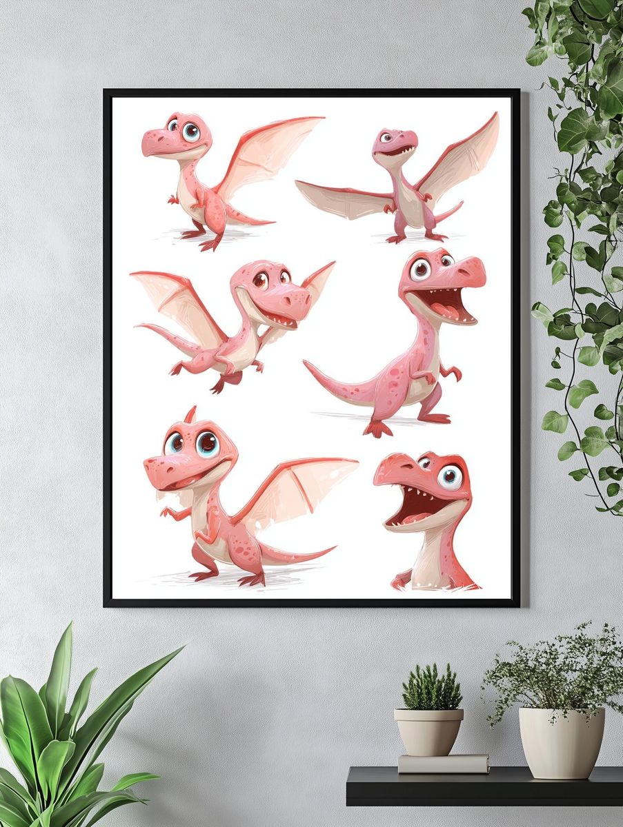 Pink Baby Dragon Cartoon Print. — room view 4