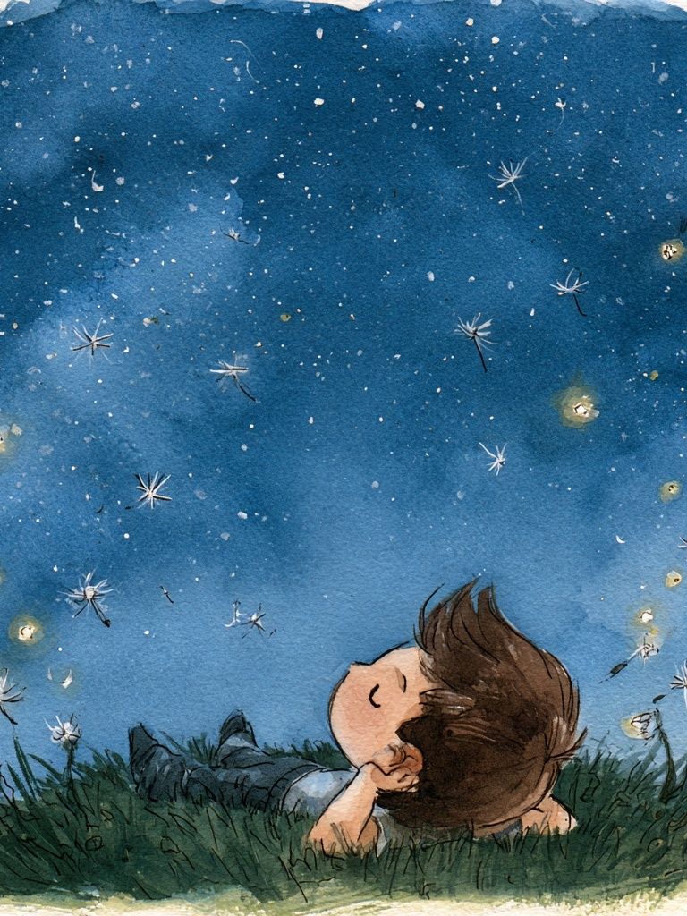 Stargazing Child Watercolor Print. poster — kids art