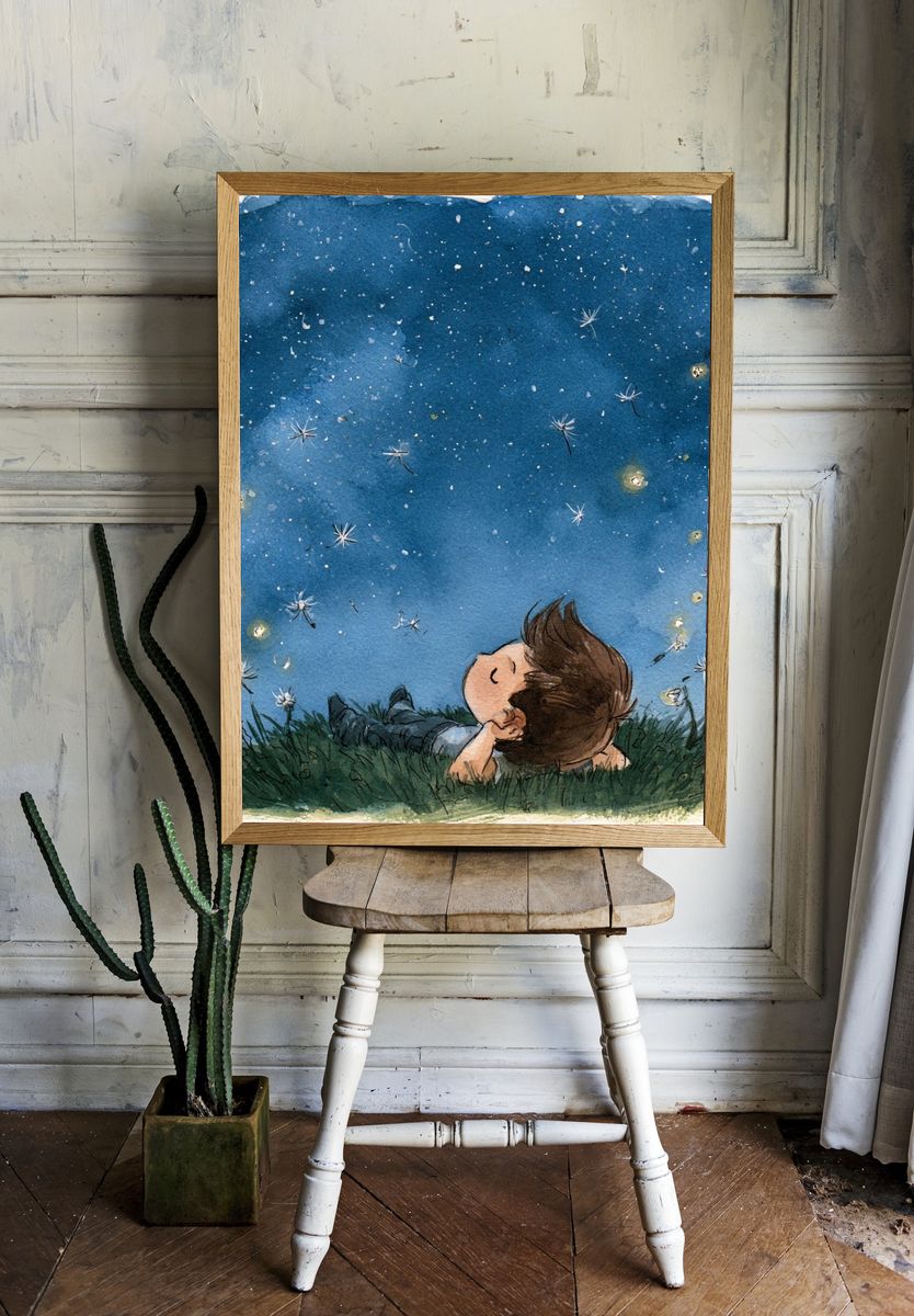 Stargazing Child Watercolor Print. — room view 1