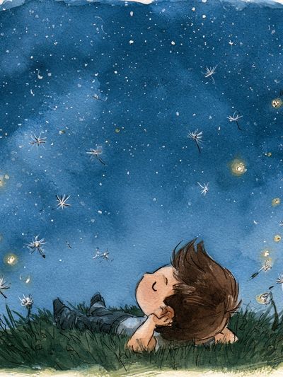Stargazing Child Watercolor Print.