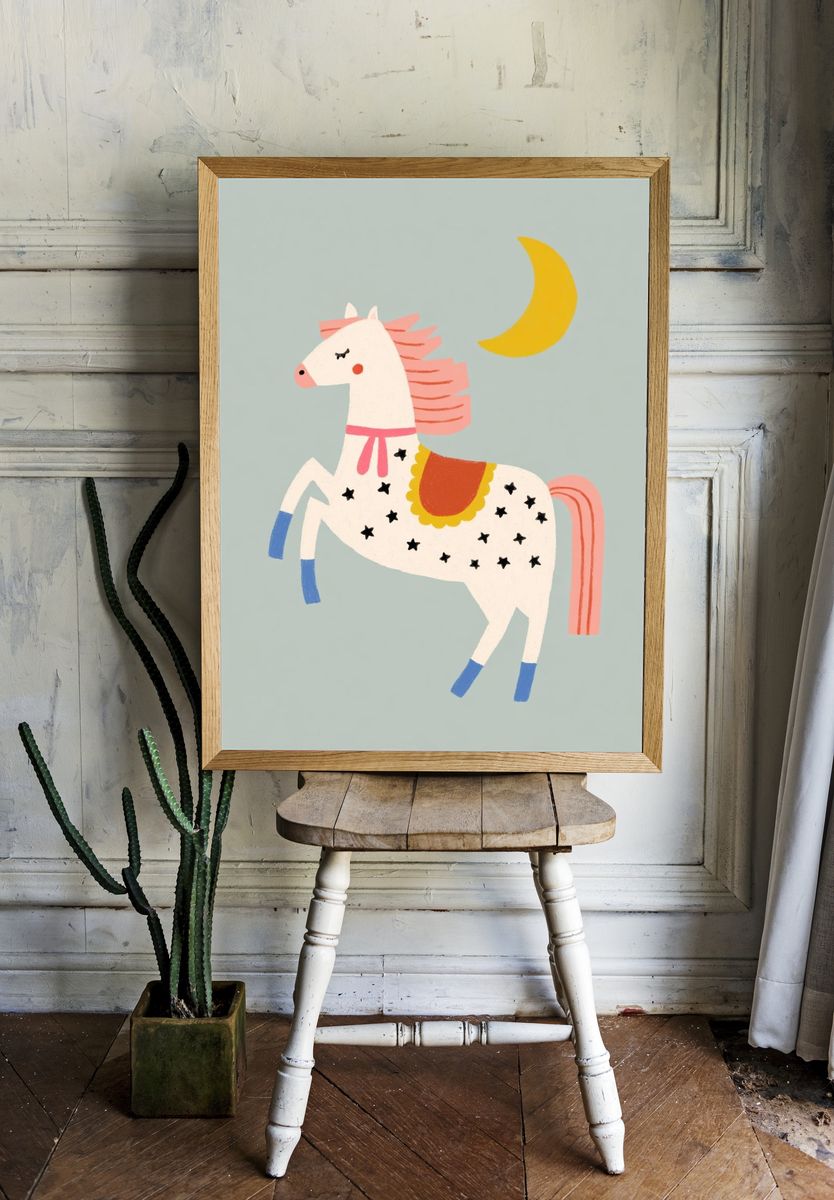 Whimsical Horse Illustration Poster. — room view 1