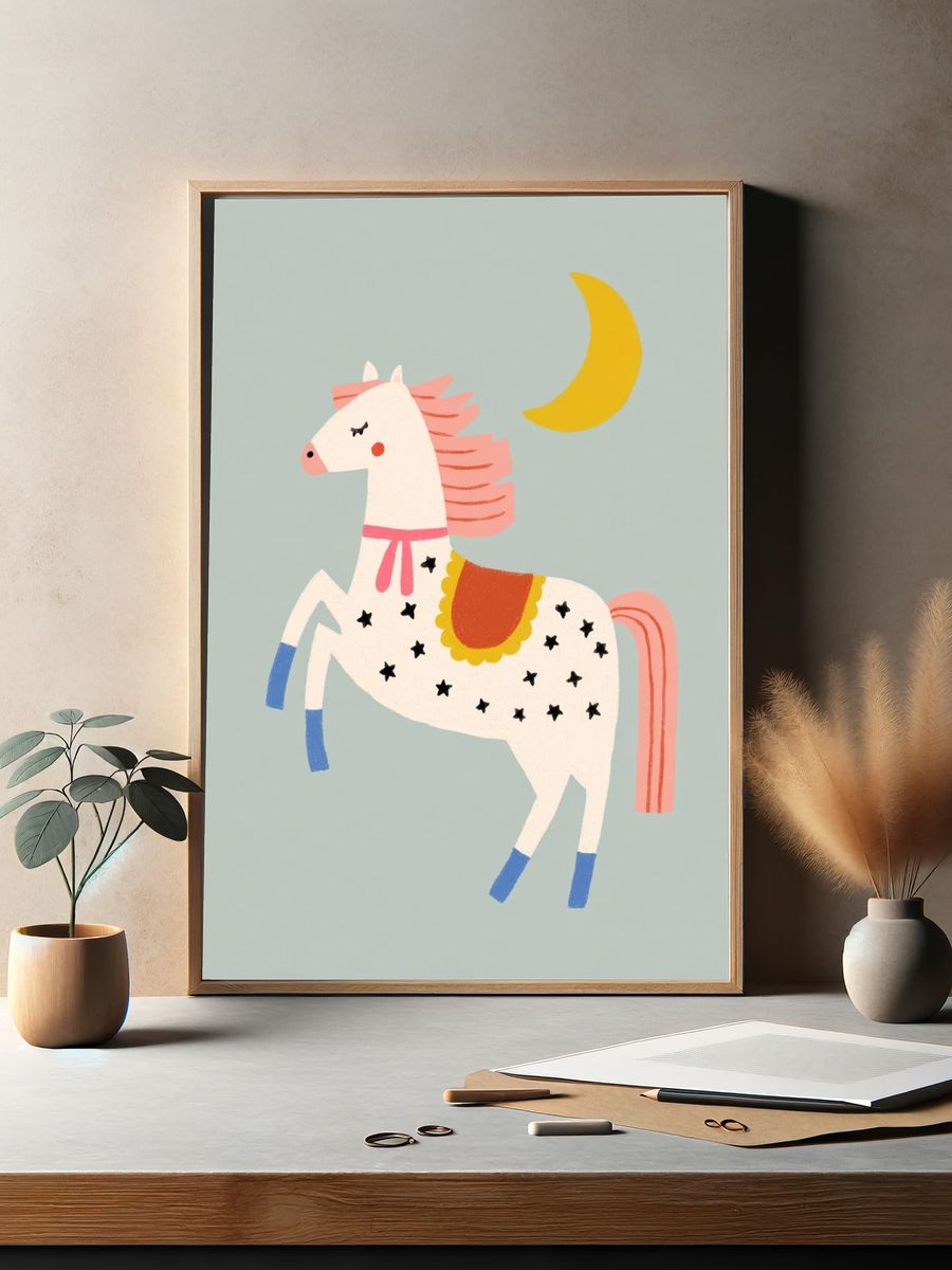 Whimsical Horse Illustration Poster. — room view 2