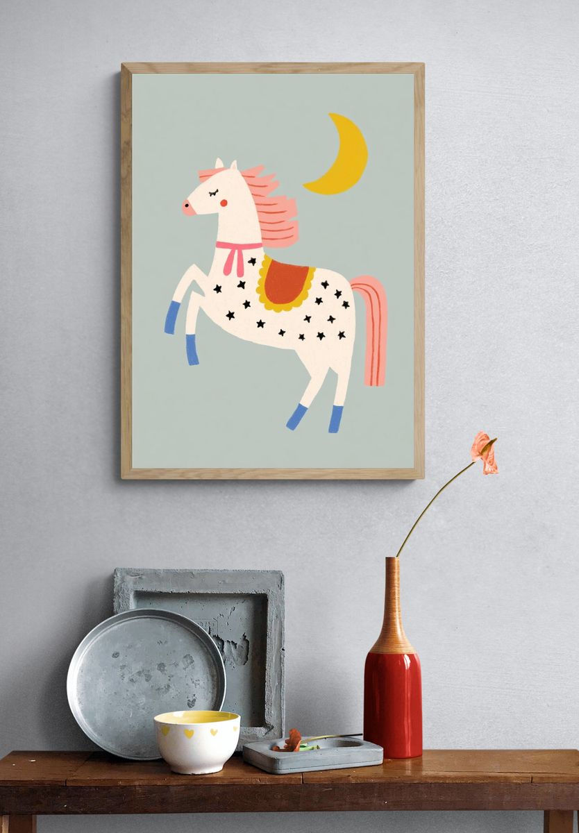 Whimsical Horse Illustration Poster. — room view 3