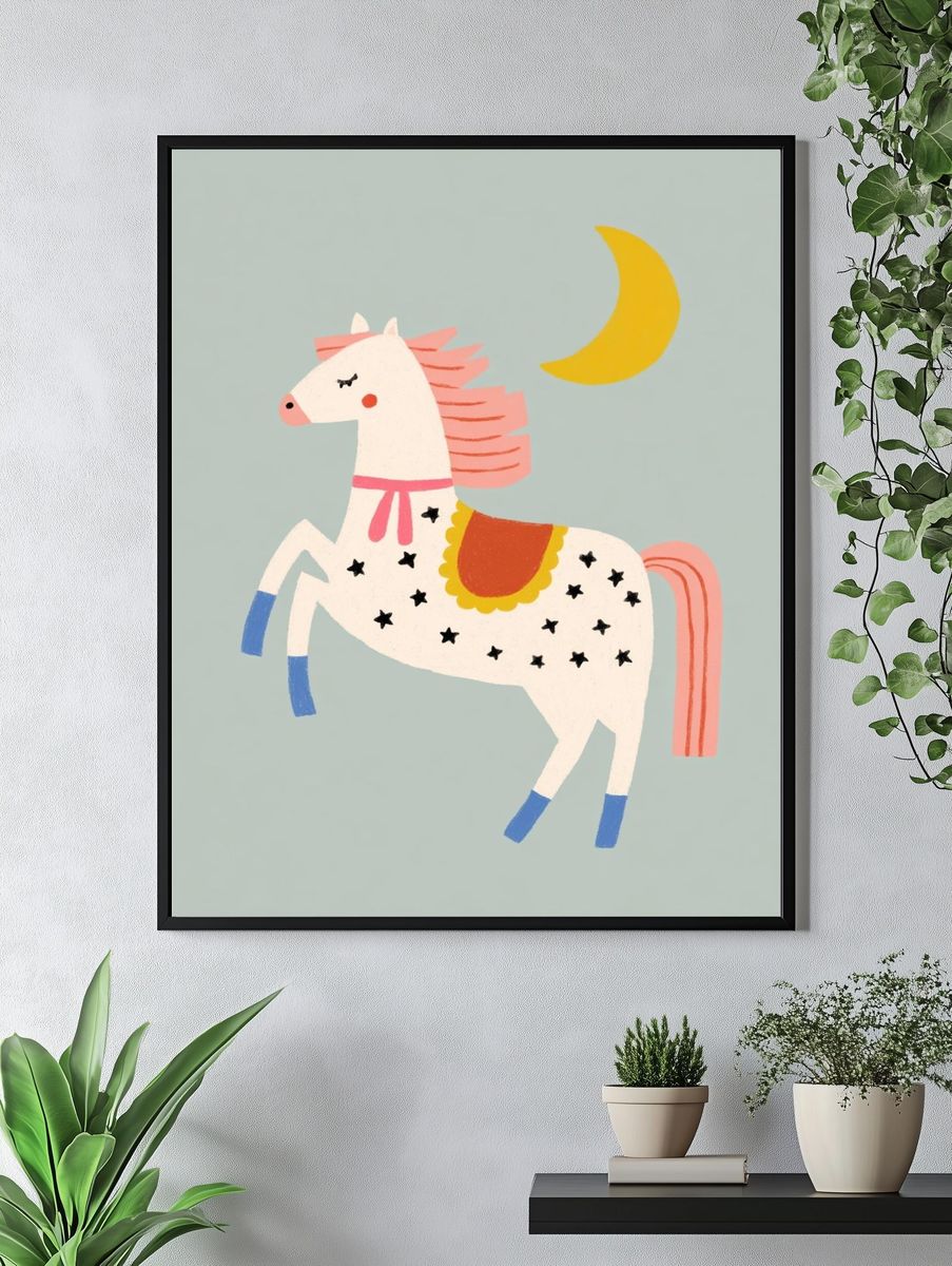 Whimsical Horse Illustration Poster. — room view 4