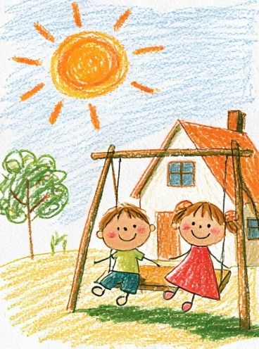 Children on Swing Illustration Poster. poster detail