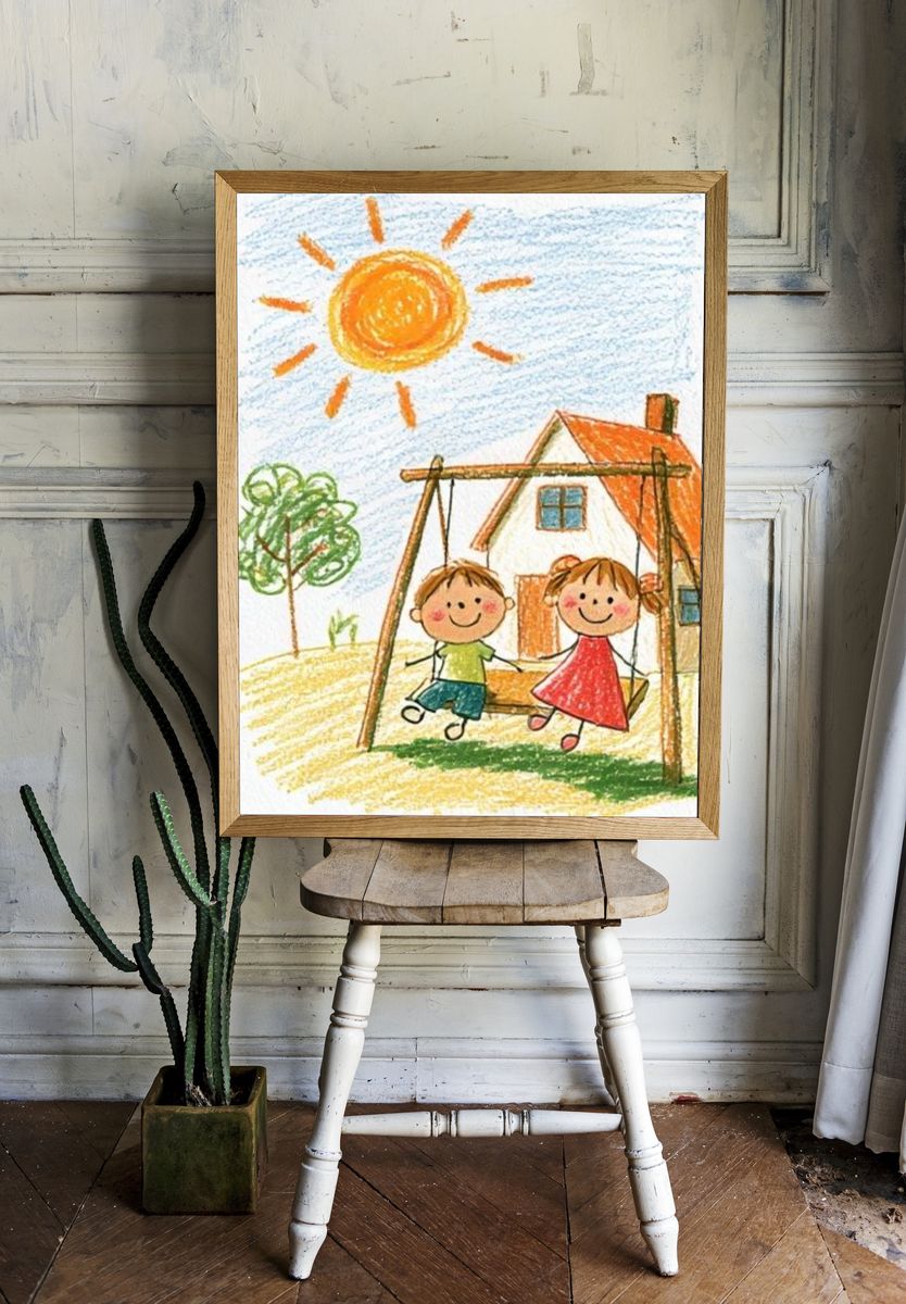 Children on Swing Illustration Poster. room preview