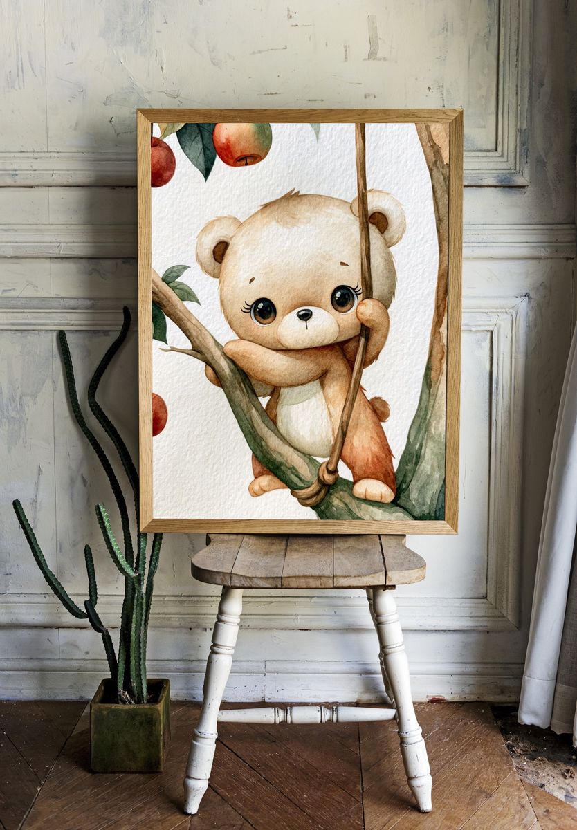 Cute Bear in Apple Tree Poster. — room view 1