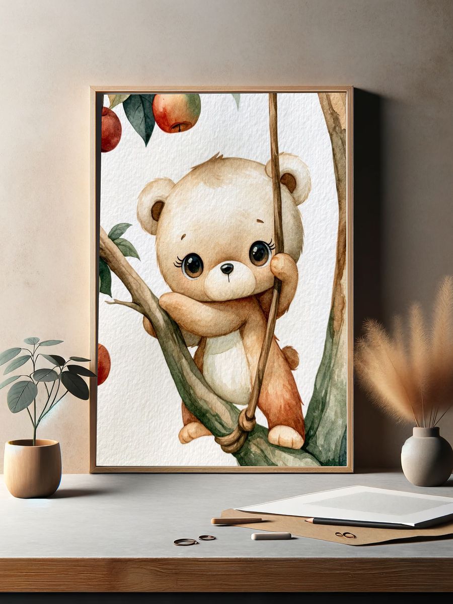 Cute Bear in Apple Tree Poster. — room view 2