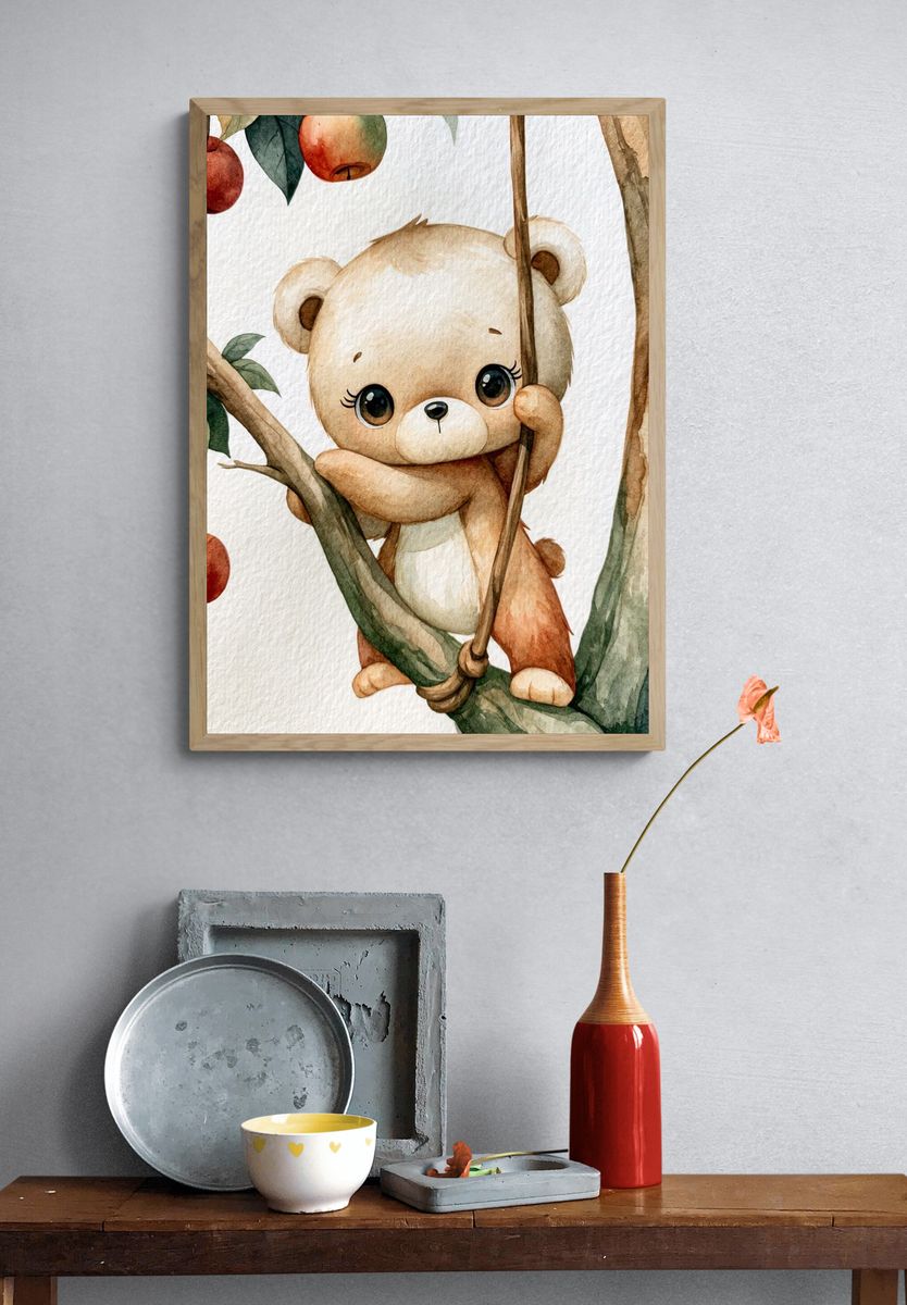 Cute Bear in Apple Tree Poster. — room view 3