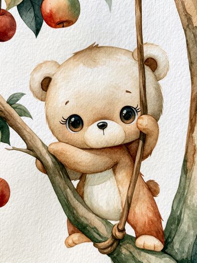 Cute Bear in Apple Tree Poster. poster